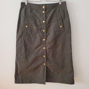Barbour Laverne Forest Green Button-Down Midi Skirt-US Size 6